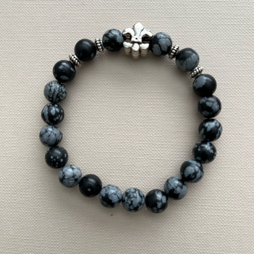 Womens obsidian gems fleur de lis bracelet